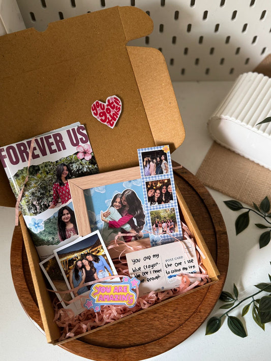 Personalized scrapbook magazine set with stickers and postcards