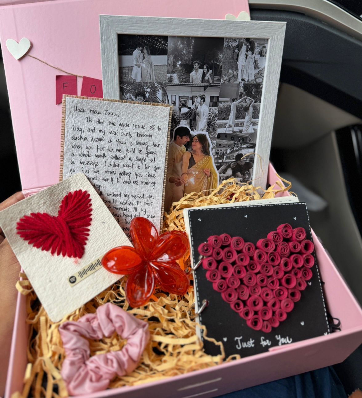 Premium personalized gift hamper with love book, letter and photo frame