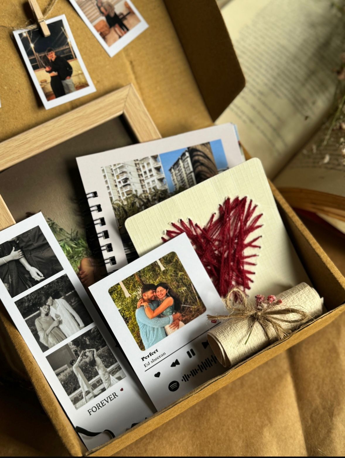 Pretty combo personalized photo gift box with Spotify polaroid and photo book
