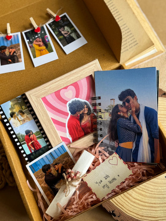 Forever Little Things handmade gift combo with photo strip, photo book, polaroid, mini letter, frame, and hanging photos.