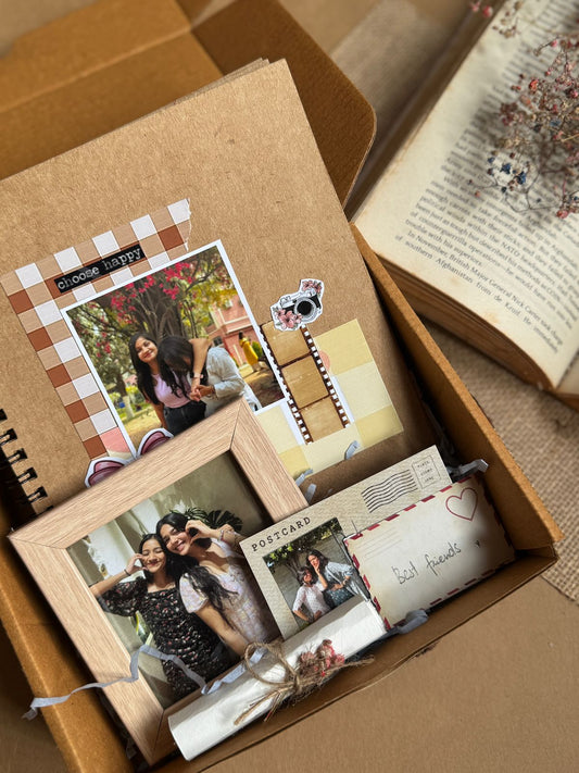 Handcrafted Scrapbook Book Combo with photobook, postcard, frame, letter and mini card