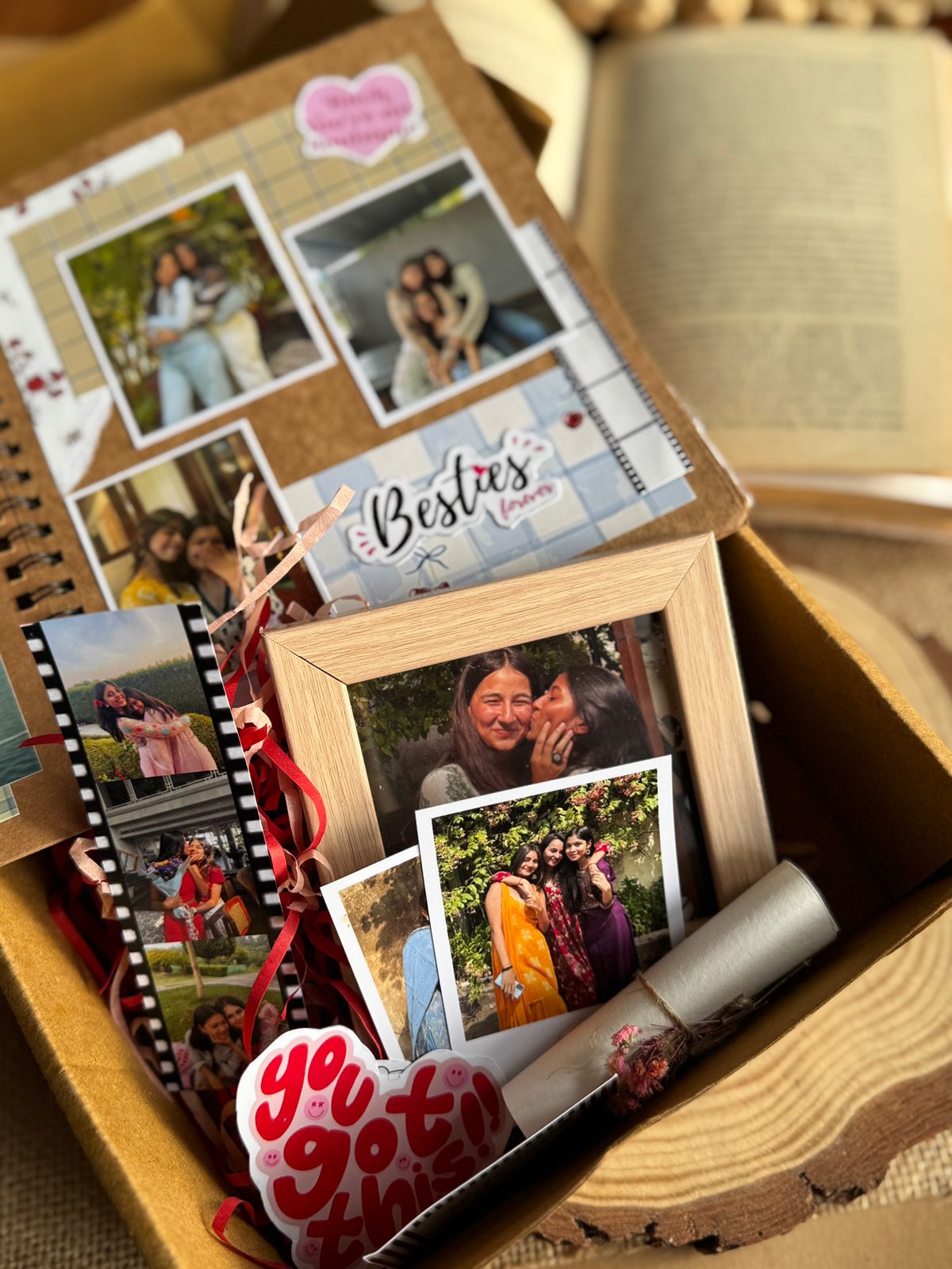 Handmade scrapbook combo gift set with scrapbook, polaroids, stickers, mini card, letter, and photo strip – Sticnaer